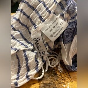 Just Bee denim blue and white Nautical scarf with tassels